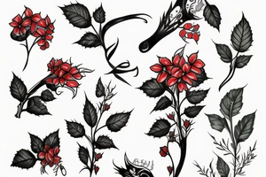 tattoo around the calf, poison ivy with thorns and red flowers tattoo idea
