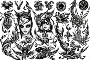 Blackwork tattoo with time water trident tattoo idea