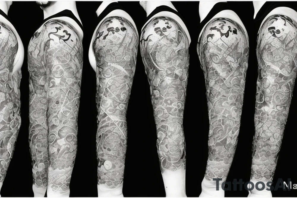 Blackwork tattoo with time, water, trident tattoo idea Blackwork tattoo with time, water, trident tattoo idea