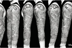 Blackwork tattoo with time, water, trident tattoo idea
