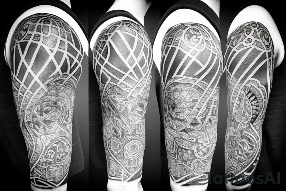 Blackwork tattoo with time, water, trident tattoo idea Blackwork tattoo with time, water, trident tattoo idea