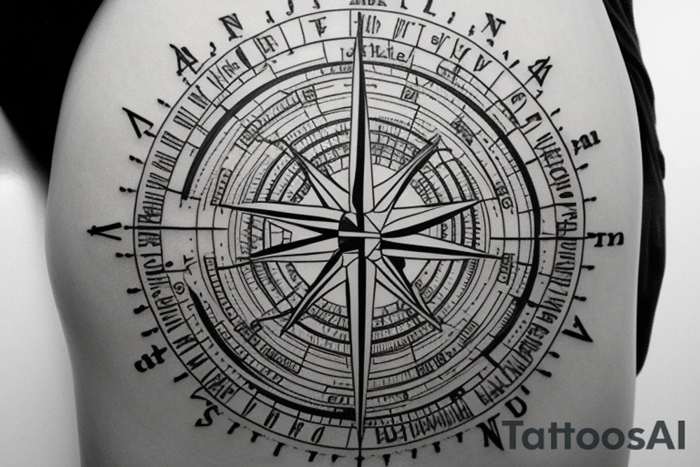 Compass on a map of the UK with an amplifier tattoo idea