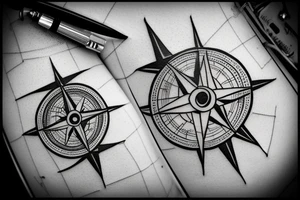 Compass on a map of the UK with an amplifier nearby tattoo idea