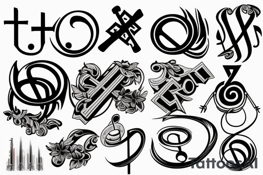 music symbol with cross and bible verse tattoo idea