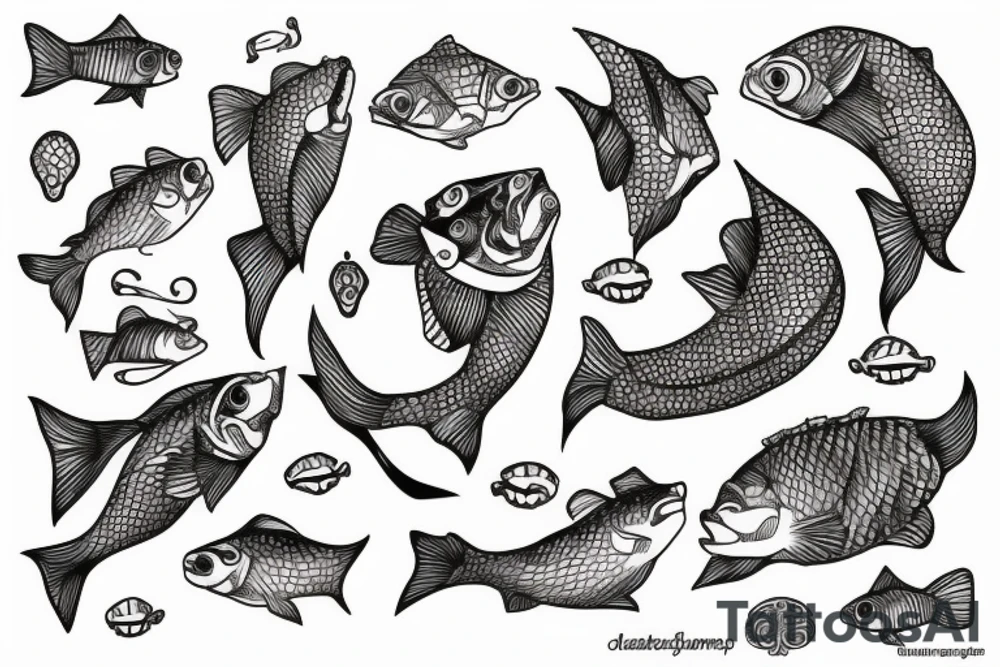 Fish with legs of a woman tattoo idea