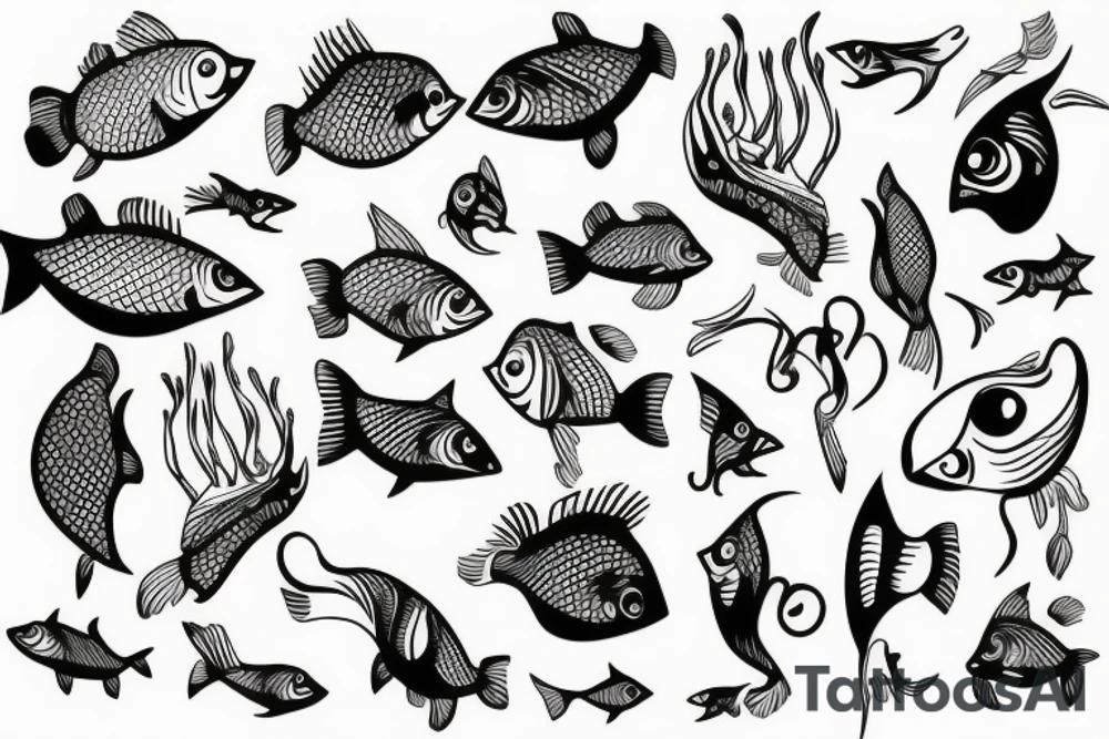 Fish with legs of a woman tattoo idea