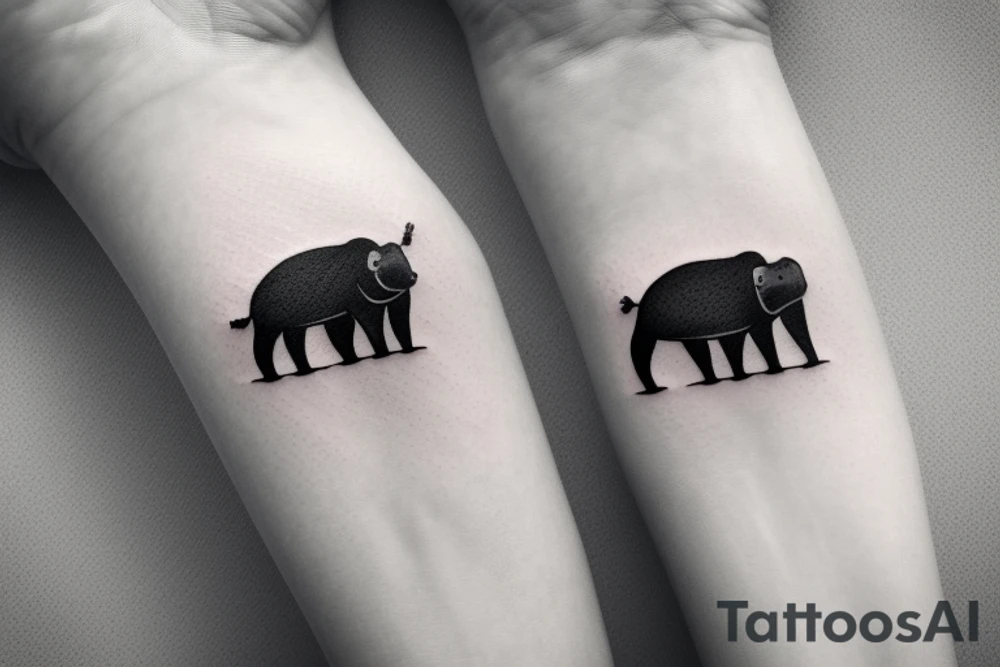Simplistic tattoo of a hippo consisting of only lines tattoo idea