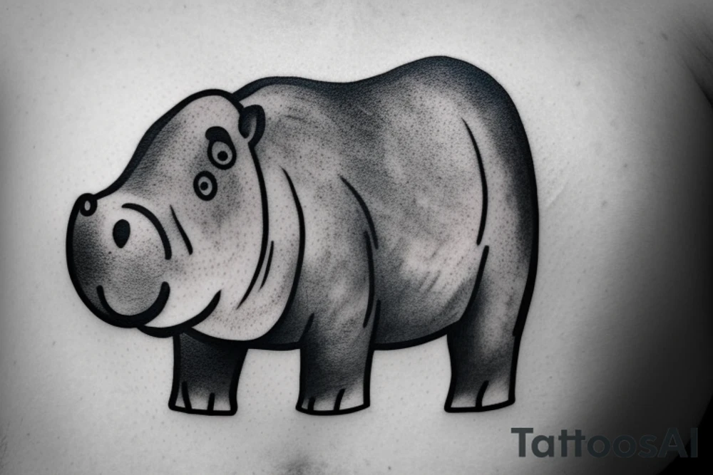 Simplistic tattoo of a hippo consisting of only lines tattoo idea
