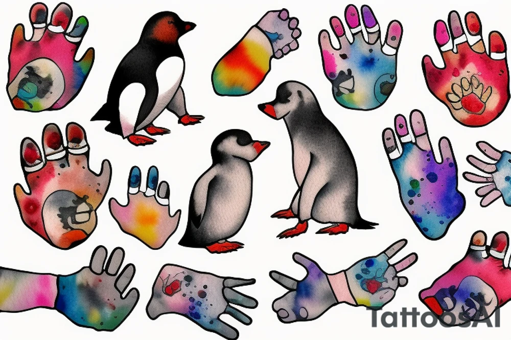 Dog's paw and penguin tattoo idea