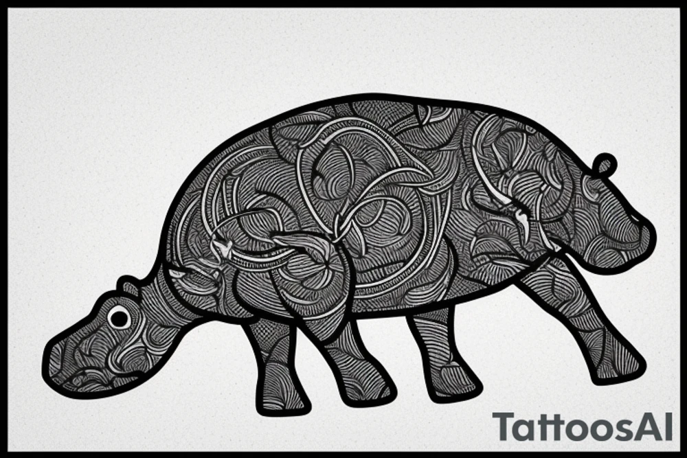 A Hippo coming above the water tattoo idea