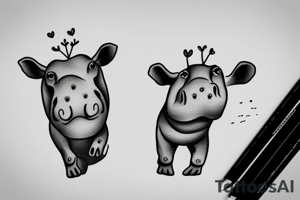 A Hippo coming above the water tattoo idea