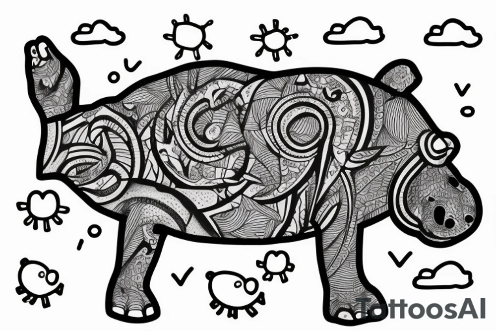 A Hippo coming above the water tattoo idea