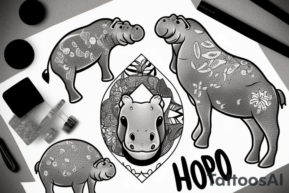 A Hippo coming above the water tattoo idea