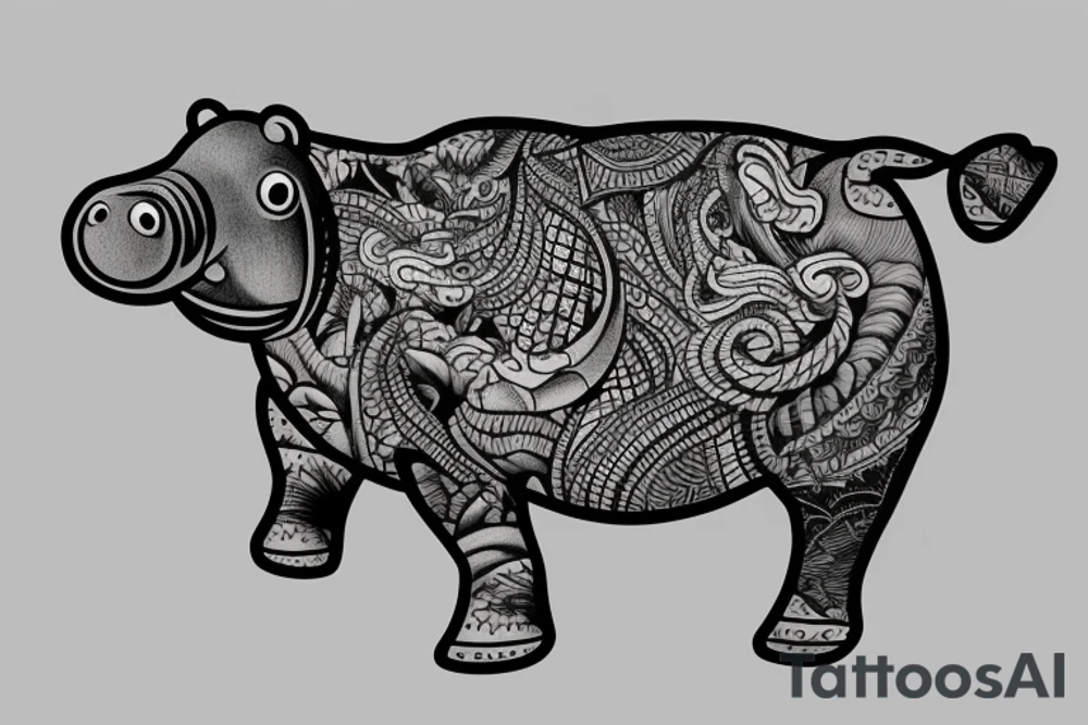 A Hippo coming above the water tattoo idea