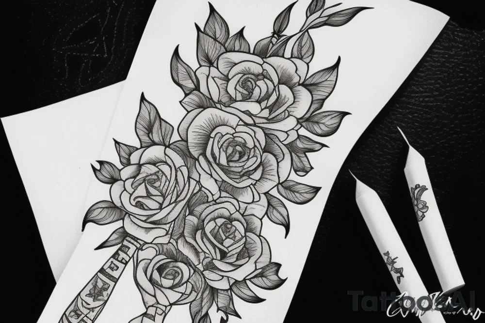 Dagger with a flower tattoo idea