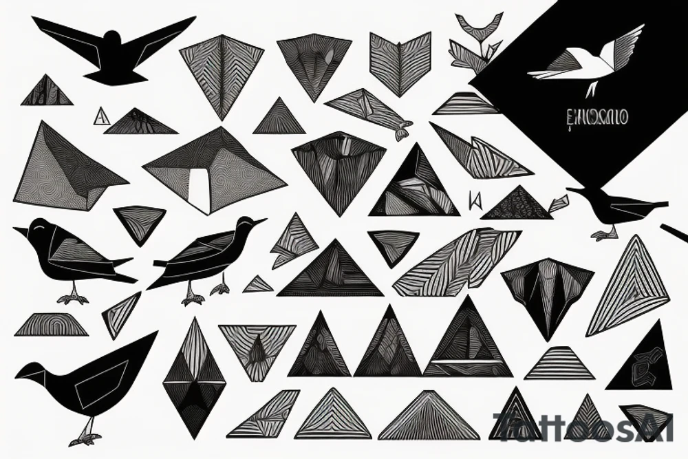 mountains with birds and geometric tattoo idea