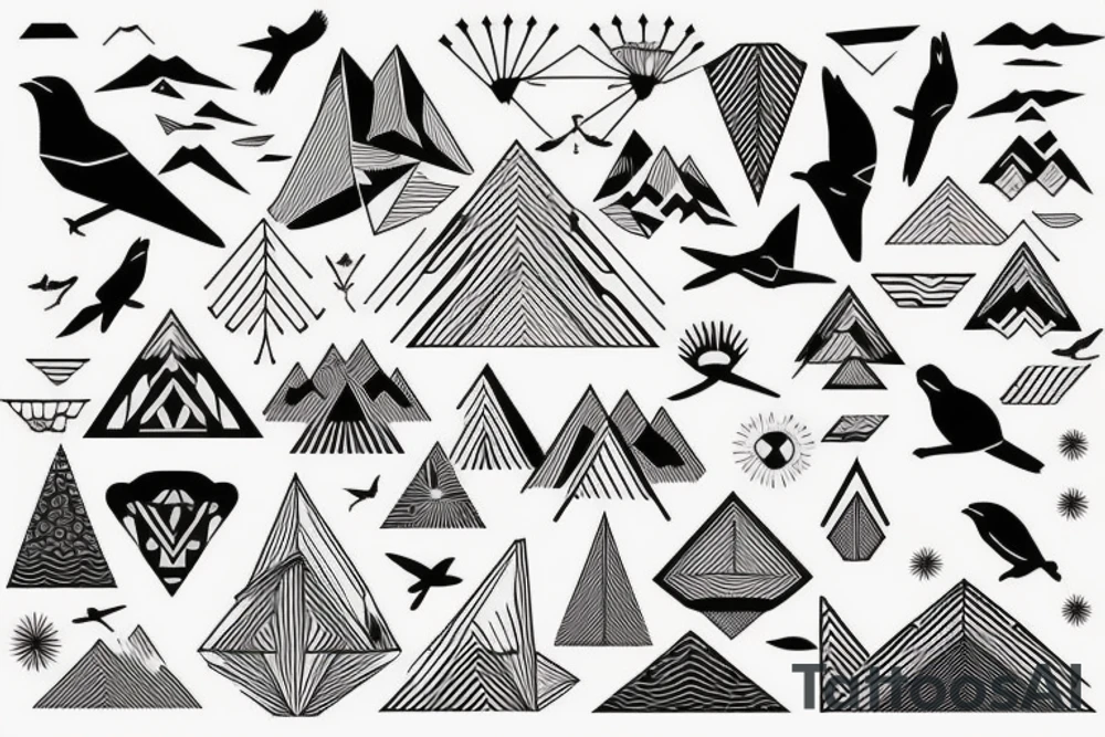 mountains with birds and geometric tattoo idea