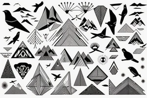 mountains with birds and geometric tattoo idea