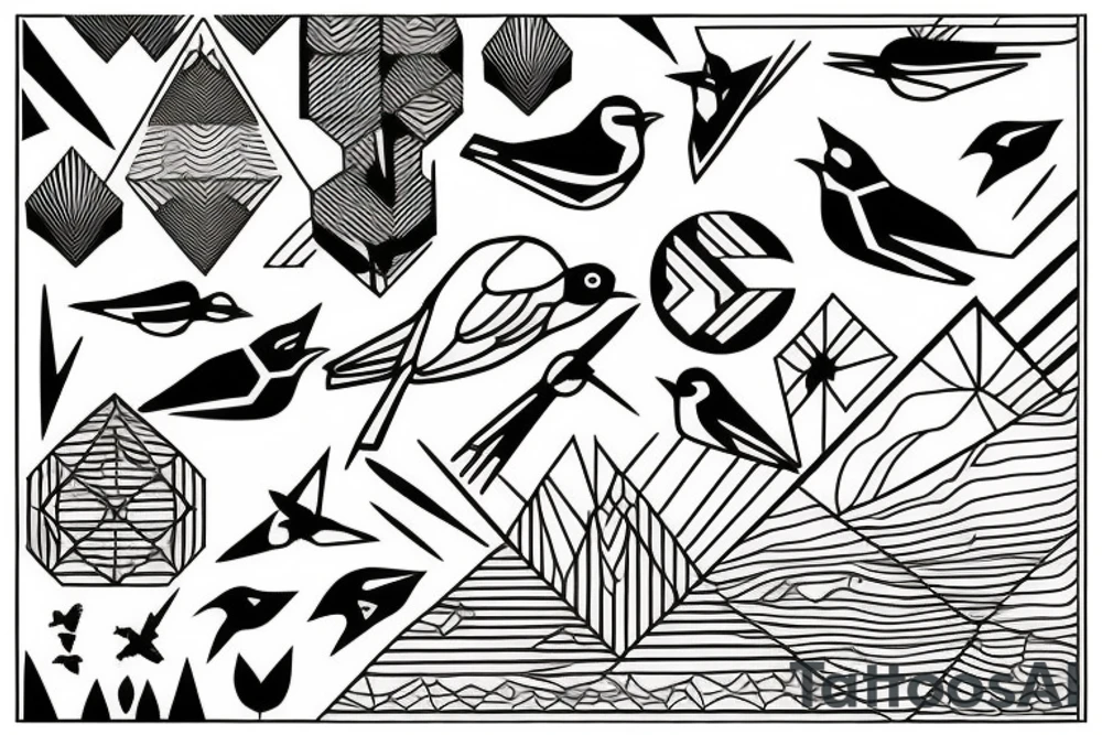mountains with birds tattoo idea