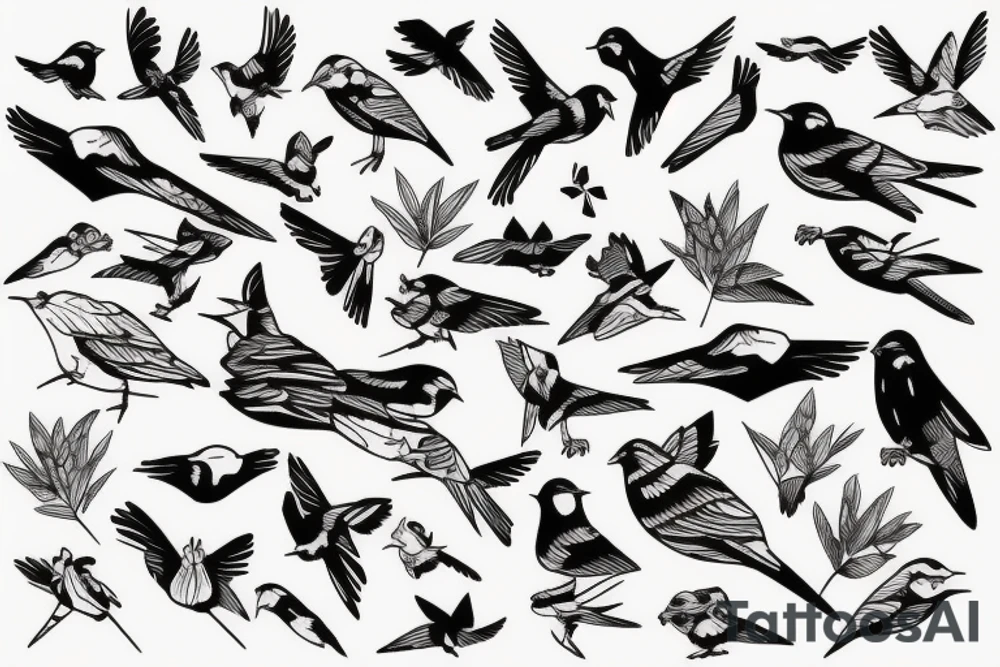 mountains with birds tattoo idea