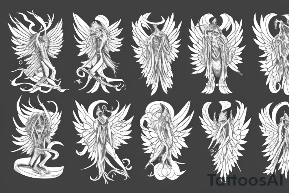 tree humanoid with wings tattoo idea