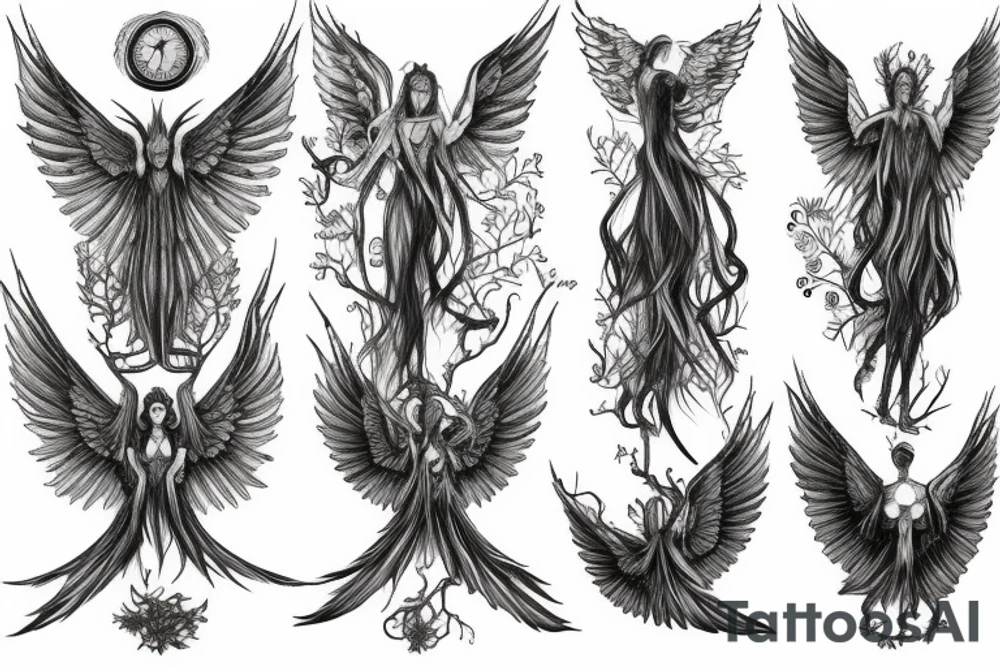 tree humanoid with wings tattoo idea