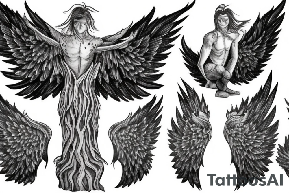 tree humanoid with wings tattoo idea