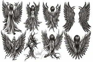 tree humanoid with wings tattoo idea