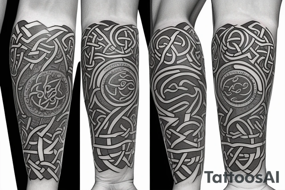 Celtic sun, American flag, celtic knot, upper arm tattoo idea