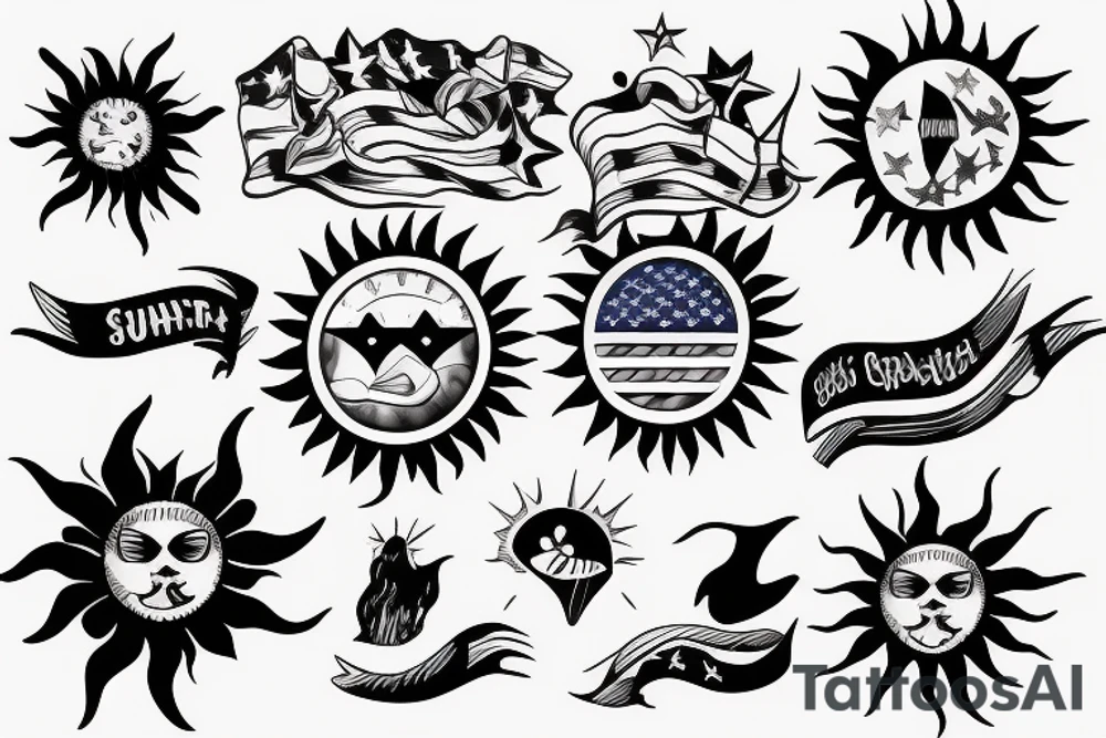sun, patriotic upper arm tattoo idea
