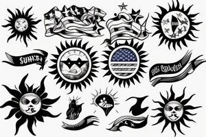 sun, patriotic upper arm tattoo idea