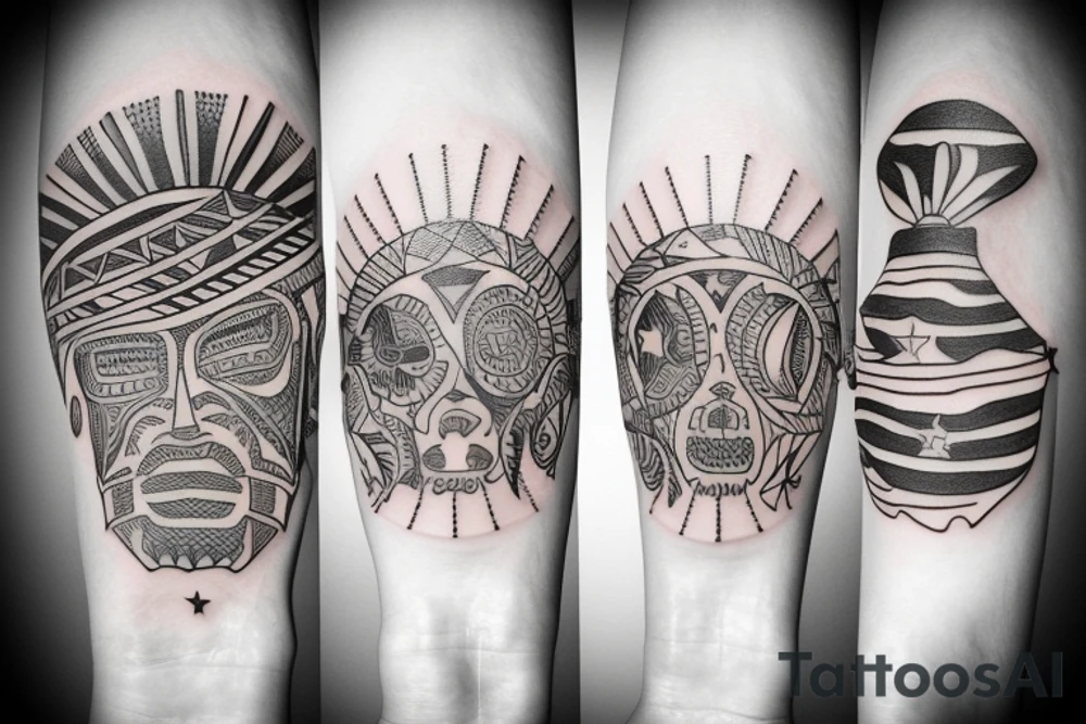 sun, patriotic, tribal upper arm tattoo idea