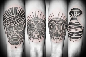 sun, patriotic, tribal upper arm tattoo idea