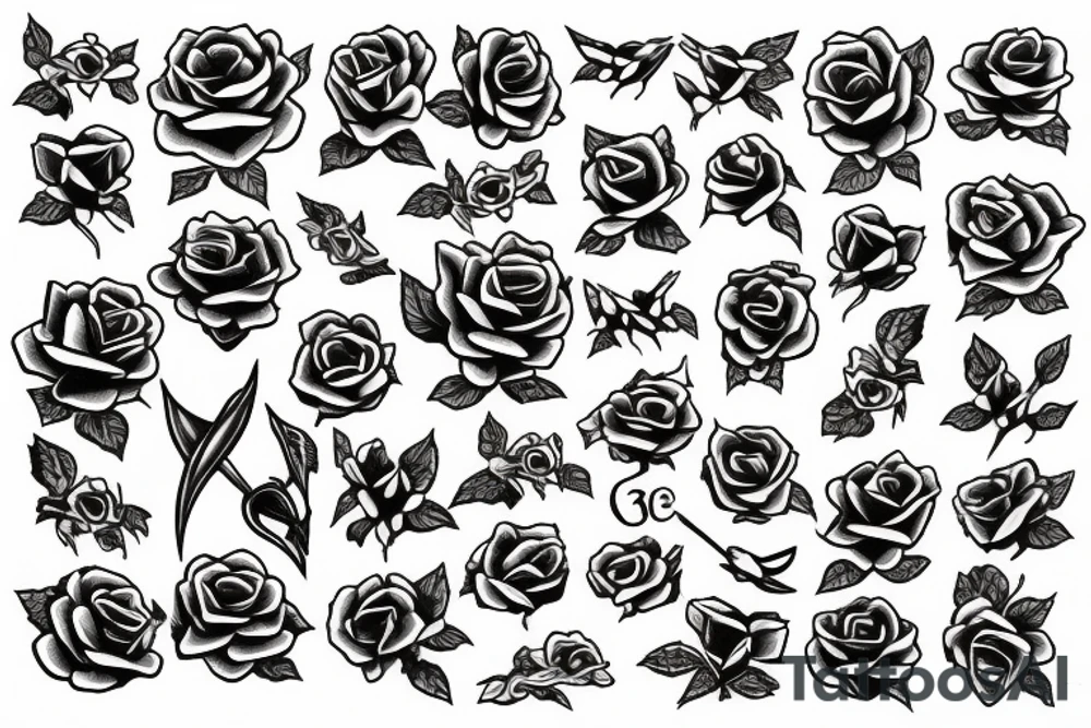 cross and roses tattoo idea