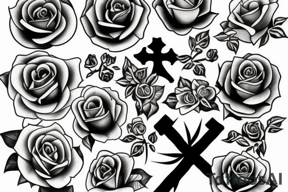 cross and roses tattoo idea