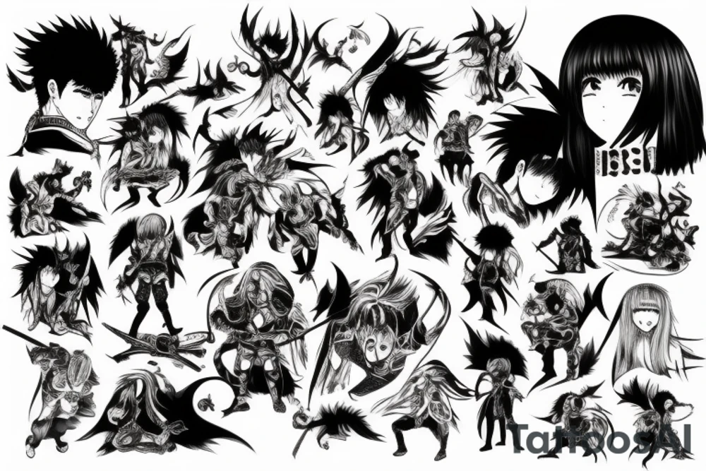 Anime berserk fighting demons tattoo idea
