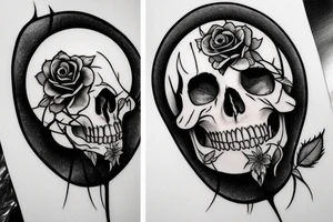 a moon skull rose in a vertical line in a gothic style tattoo idea