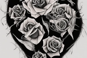 a moon skull rose in a vertical line in a gothic style tattoo idea