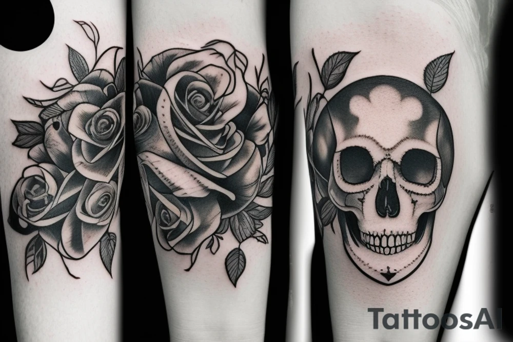 a moon and skull and rose in a vertical line in a tattoo idea a moon and skull and rose in a vertical line in a tattoo idea