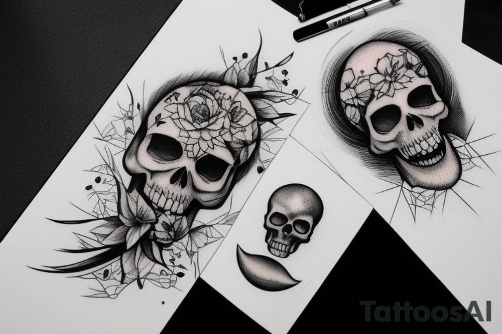 a moon and skull in a vertical line tattoo idea a moon and skull in a vertical line tattoo idea