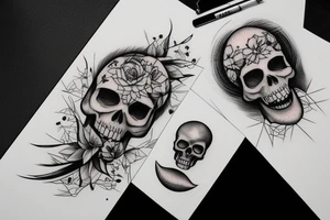 a moon and skull in a vertical line tattoo idea