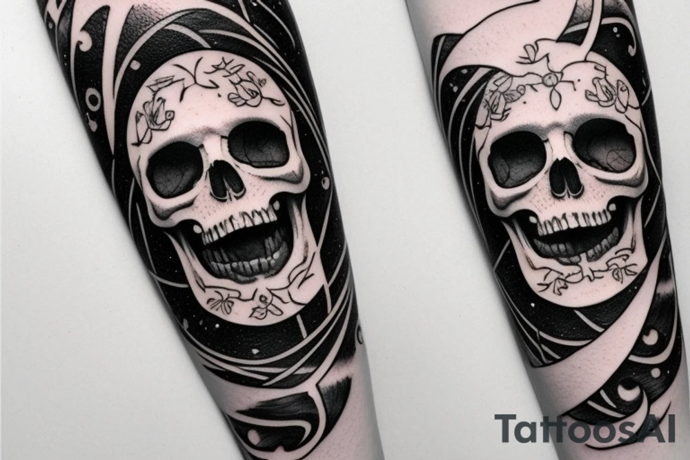 a moon and skull in a vertical line tattoo idea a moon and skull in a vertical line tattoo idea