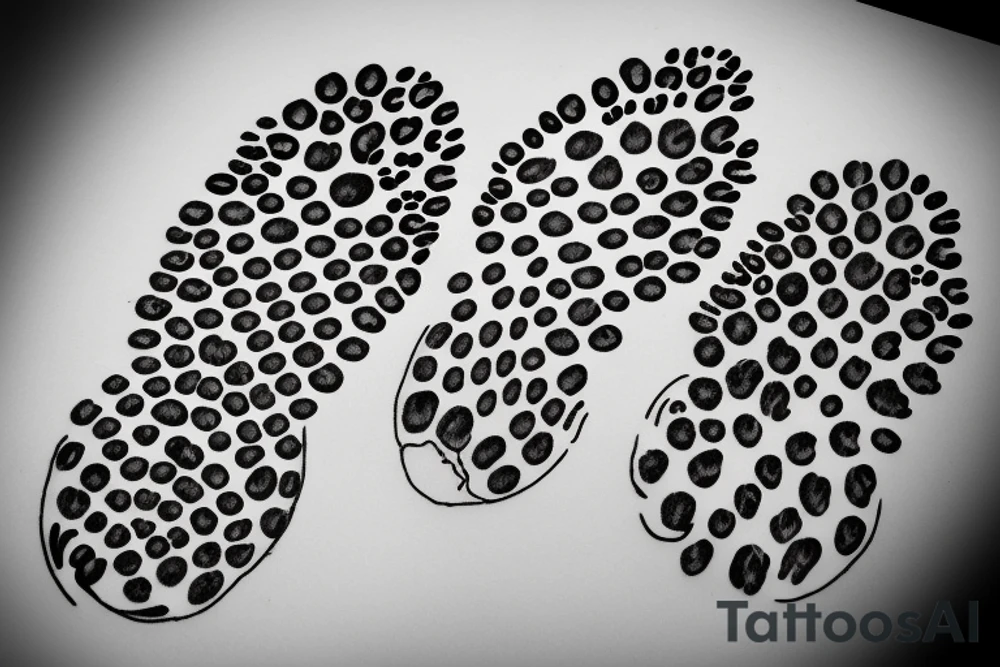 Bear paw print, wolf paw print and linx paw print in a vertical line tattoo idea