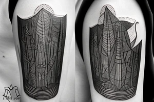 Chess root piece as a tower in a dark forest tattoo idea