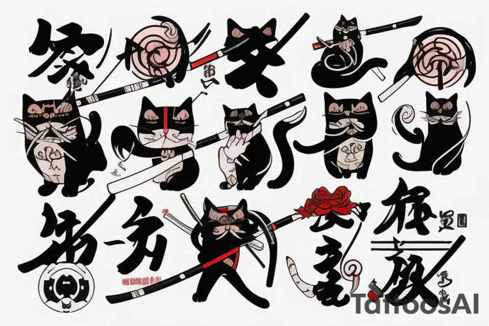 cat samurai with katana tattoo idea