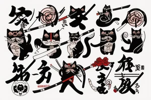 cat samurai with katana tattoo idea