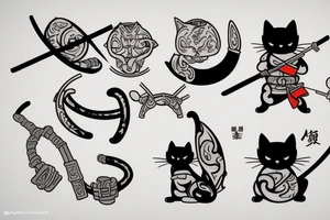 cat samurai with katana tattoo idea