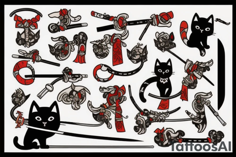 cat samurai with katana tattoo idea