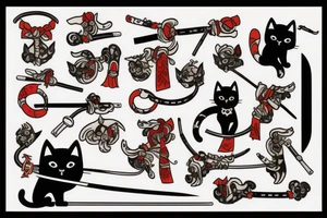 cat samurai with katana tattoo idea