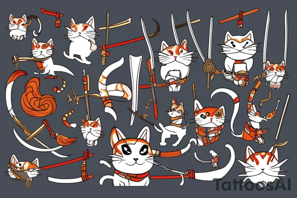 cat samurai with katana tattoo idea
